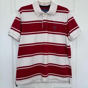 American Eagle Rugby Polo Shirt Men’s Large Red White Eagle Patch Preppy Sporty